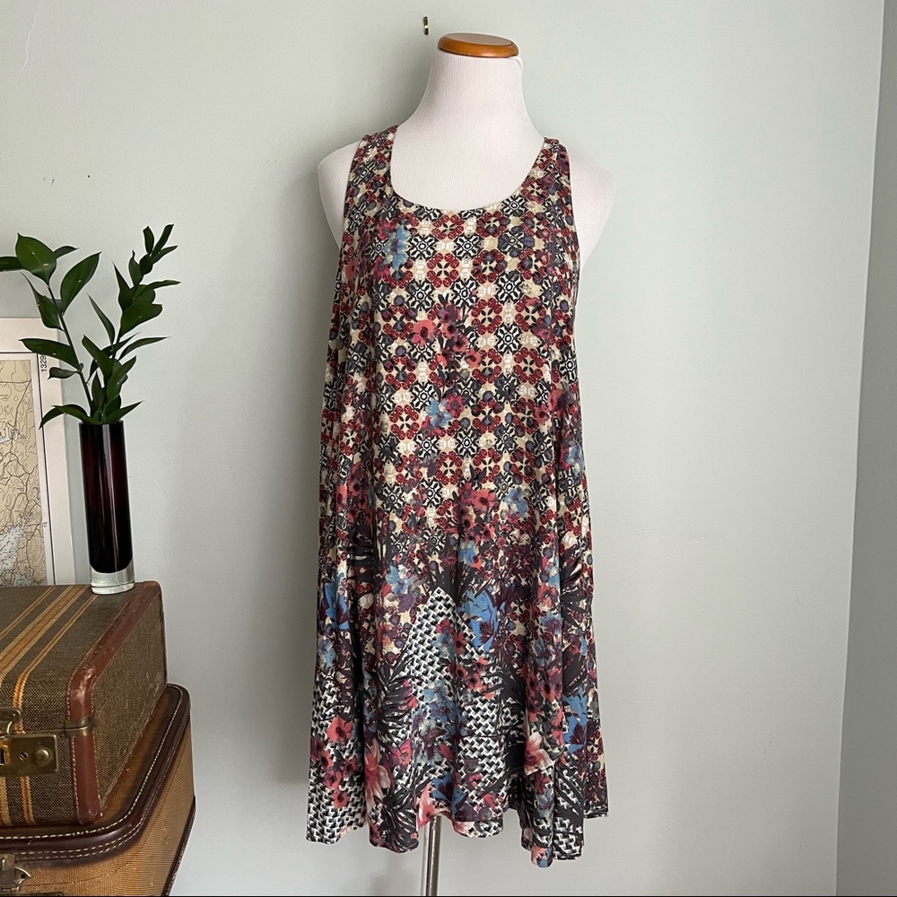 MYSTREE Multicolor Floral, Faux Wrap/ Peplum Drape Dress SIZE M